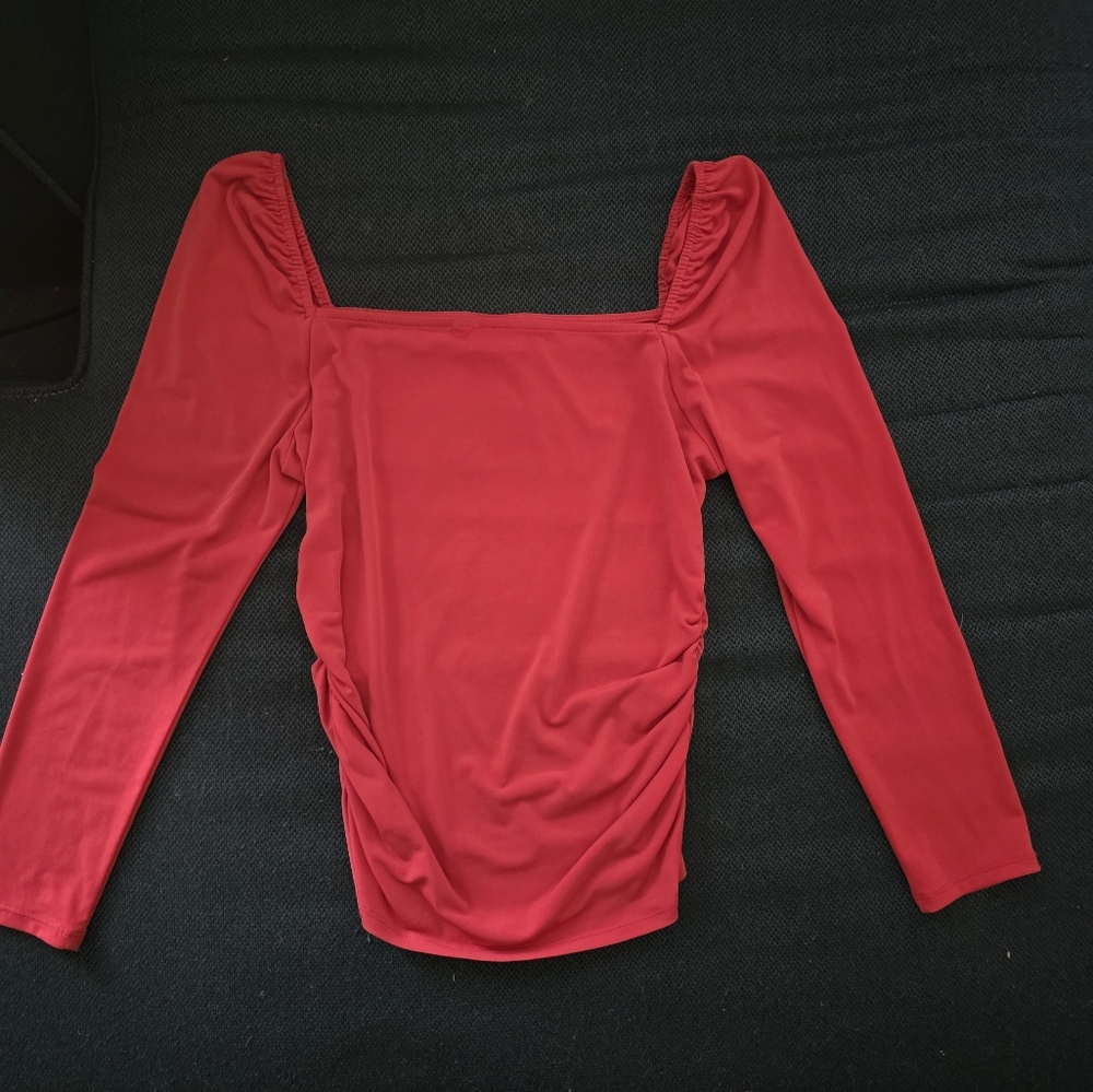 Hot Pink Square Neckline With Rooching On The Sides